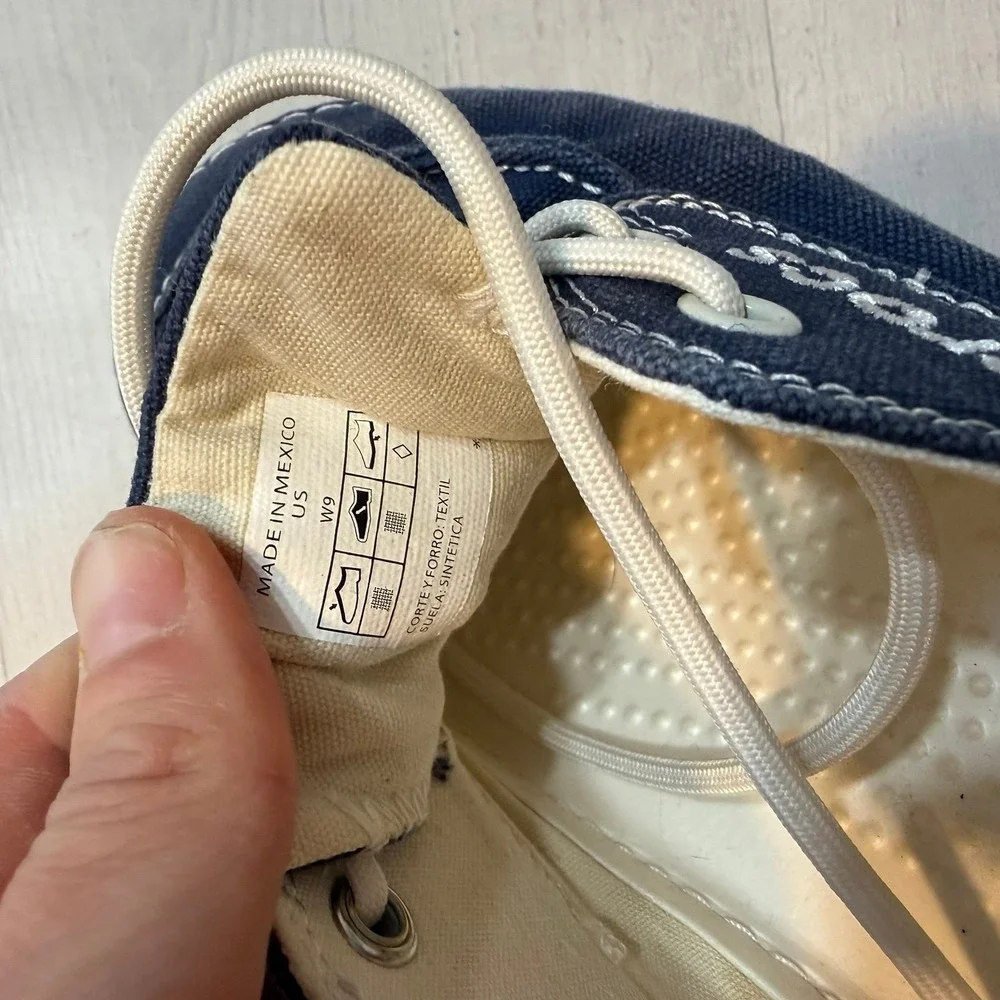 Crocs Hover Boat Shoe Nautical Navy Blue Canvas Lace Up Loafers Slip On Womens 9